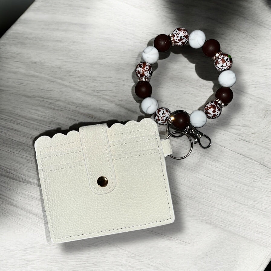 Cow Print-Wristlet Keychain Wallet Set