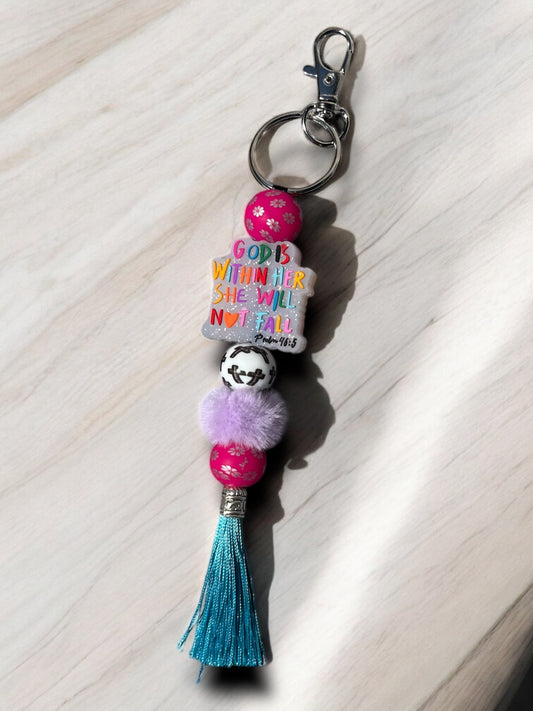 God is within her she will not fall-Keychain clip on accessory