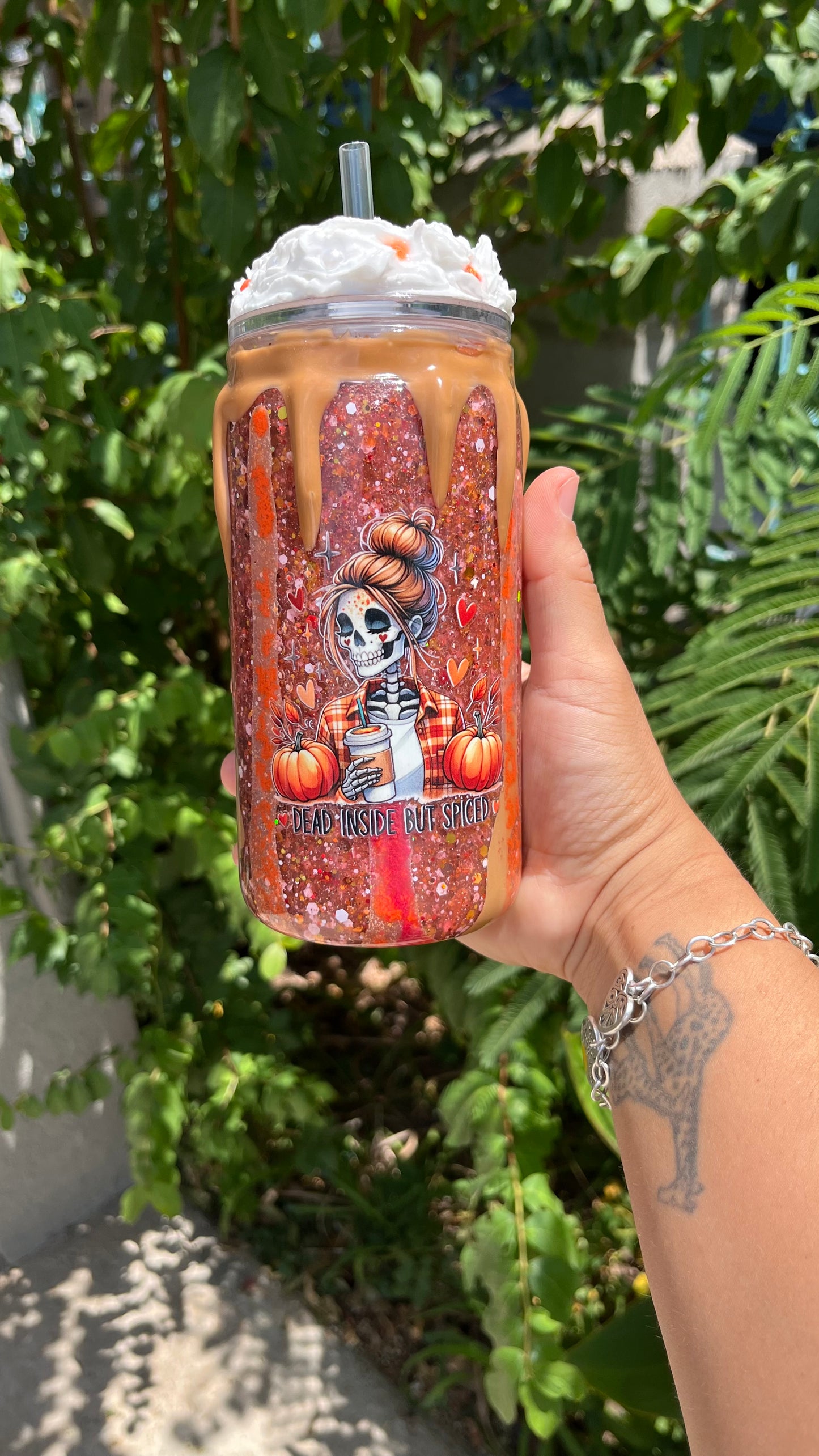 Dead Inside But Spicy-Snowglobe Tumbler